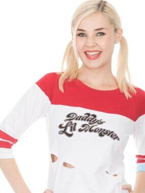 Daddy's Lil Monster Girls' White and Red Raglan Tee